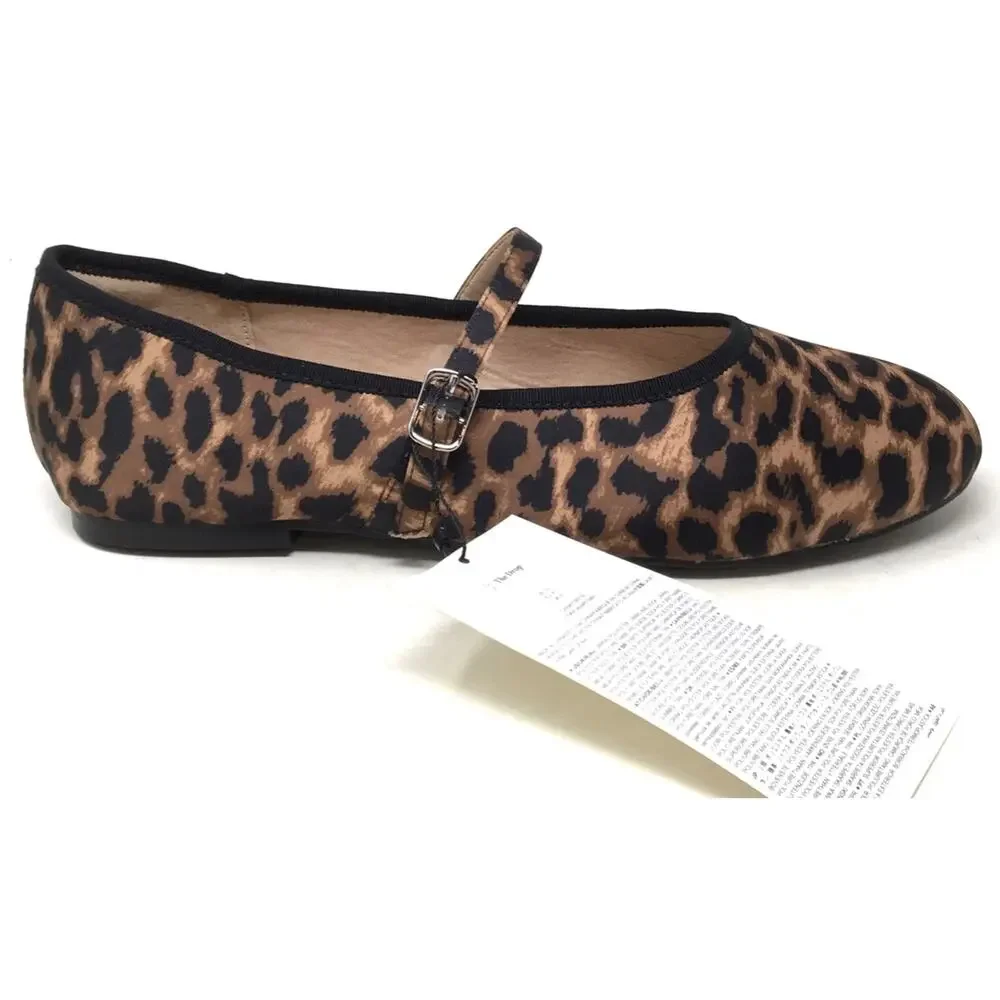 The Drop Katy Women's Size 10 Leopard Satin Look Flat Ballet Mary Jane Shoes